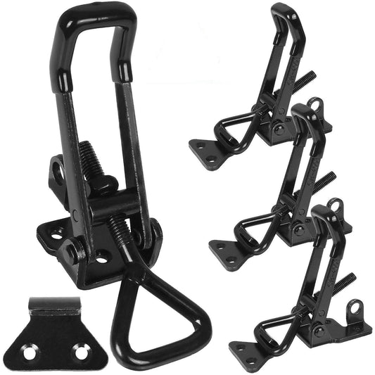 GH-4003 4PCS Adjustable Toggle Latch Clamp - 660 lbs, Black, Metal, Lockable Quick Release Pull Latch Hasp for Door, Box, Case, Trunk, Smoker, Jig