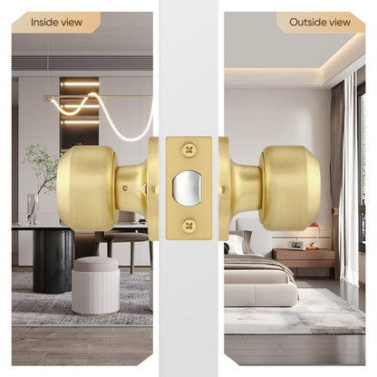 Leydebong 1 Pack Classic Gold Passage Door Knob Closet Door Knob, Satin Brass Door Knob for Interior/Hallway/Closet Doors, Interior Door Knobs