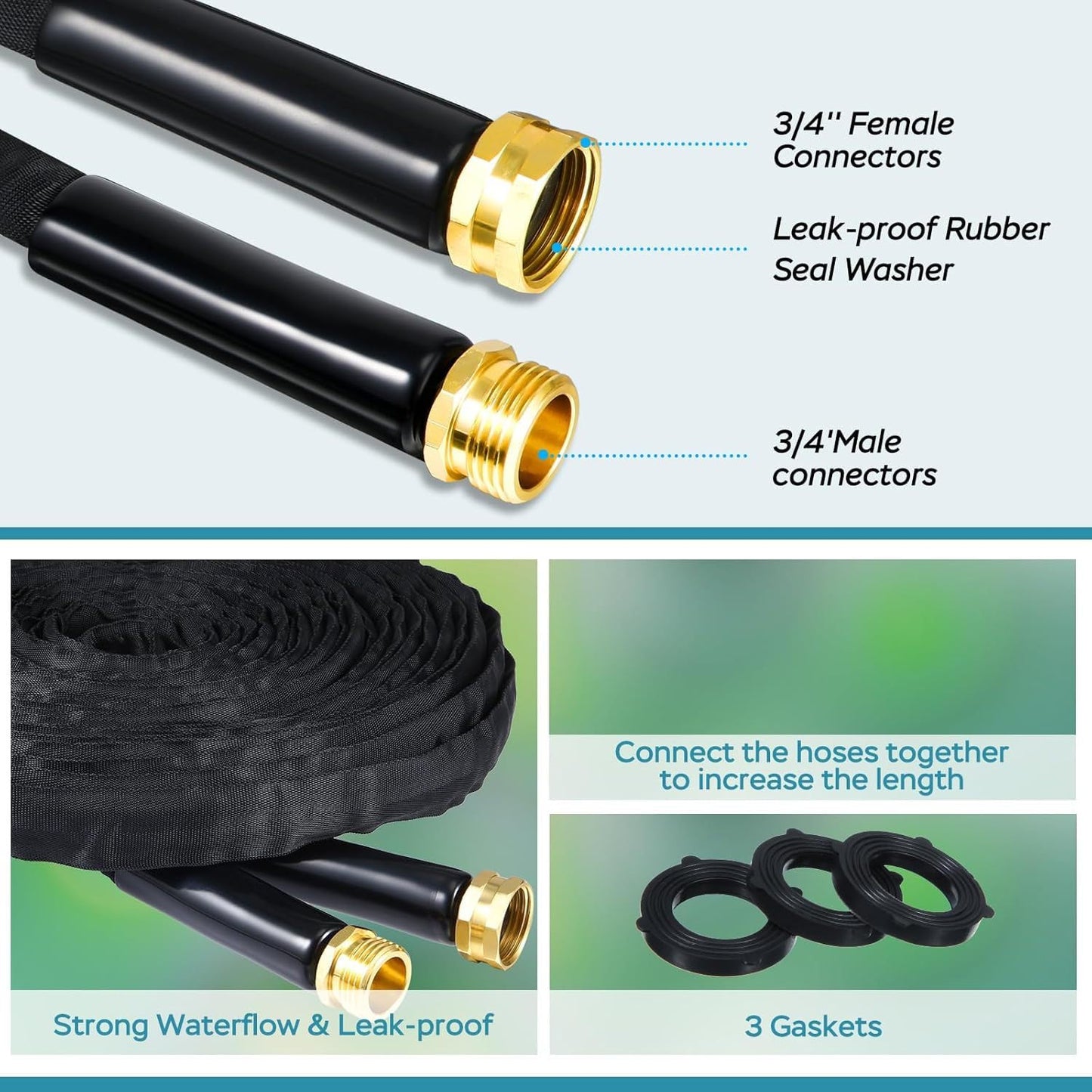Garden Hose 25ft, Ultra-Light Hose Pipe Flexible Water Hoses Burst-Resistant, Kink-Free, High-Pressure, All-Weather Use for Lawns, Gardens, and Outdoor Cleaning (25ft)