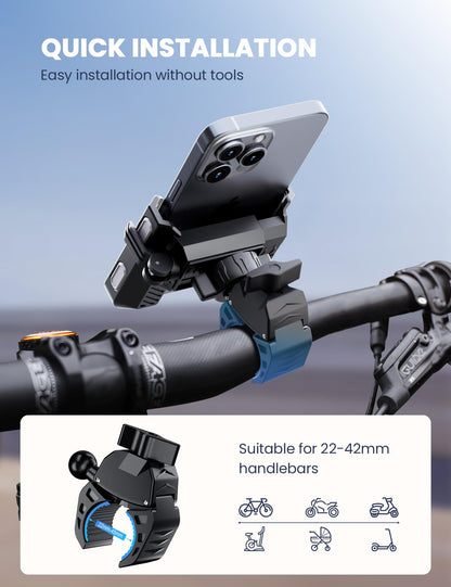 Grefay Bicycle Phone Holder Motorcycle Phone Holder 【1S Quick Release Robust Connections】 Anti Shake Universal 360° Bicycle Handlebar Holder for iPhone 15/14/13 S23/S22 4.5-7" Smartphone