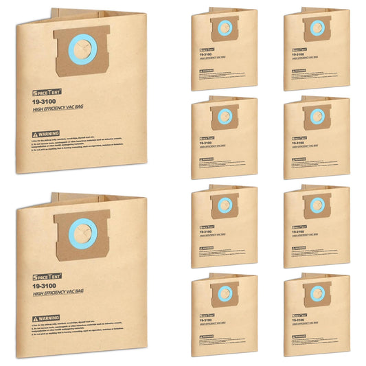 SpaceTent 10 Pack 19-3100 Shop Vac Bags for Stanley 5, 6, 8, 10 Gallon Wet/Dry Vacuums, Also Fit Porter-Cable 5 & 6 Gallon Vacs, Disposable High Efficiency Dust Filter Bags