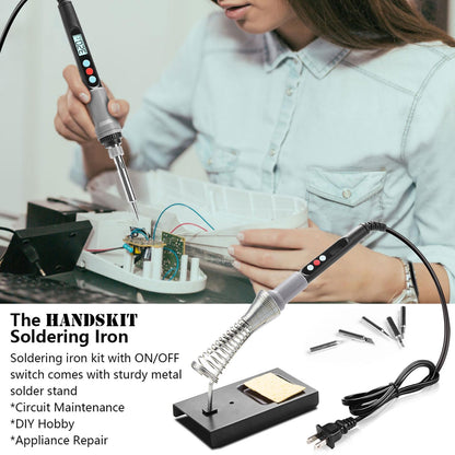 90W Soldering Iron with LCD Adjustable Temp 180-480°C, Soldering Kit with 5 Tips, Desoldering Pump, Solder Wire, Tweezers, Iron Stand, Sponge, Power Cords - Ideal for Solder Iron Electronics Repairs