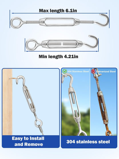 TooTaci Turnbuckle Wire Tensioner Kit with 100ft Stainless Steel Aircraft Cable 1/16, Black Vinyl Coated Wire Rope, Turnbuckles for Cable Tensioner, String Light Hanging Kit, Garden Trellis