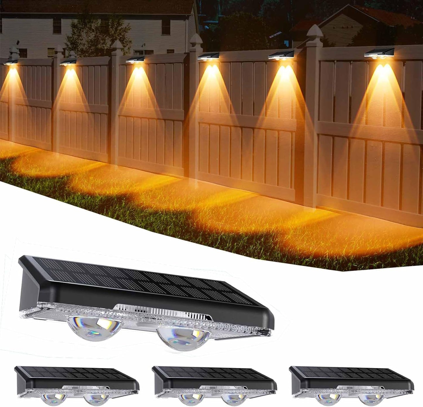 Quntis 4-Pack RGBCW Solar Fence Lights, 11 Color Modes Fence Lights Solar Powered, IP65 Waterproof Solar Deck Lights, Dusk to Dawn Solar Lights Outdoor for Garden Patio Yard Step Wall Porch Holiday