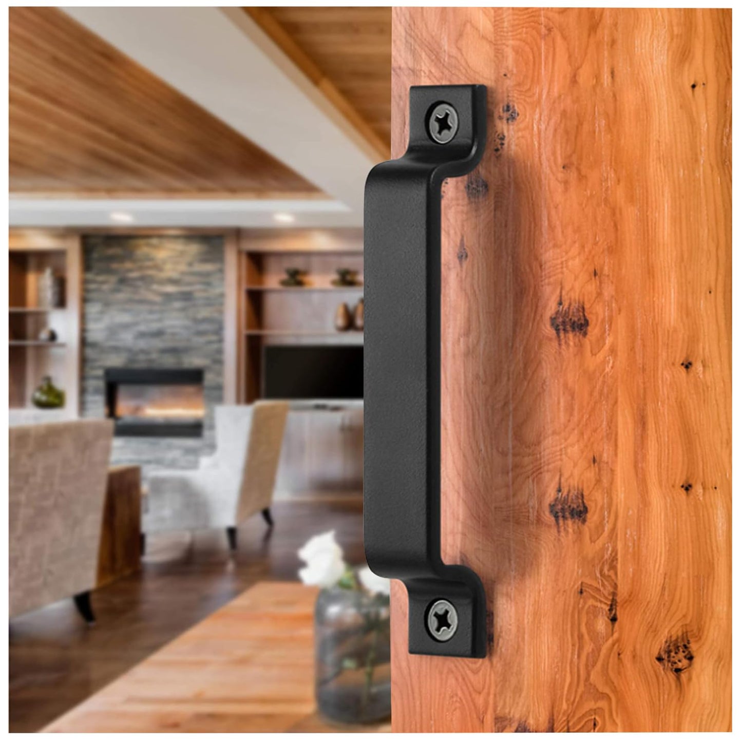 6.1" Barn Door Handles - Gate Pulls for Wooden Fences Shed Garage Sliding Door - Pull Handle Rustic Farmhouse Industrial Style - Outdoor Indoor Exterior and Interior Pulls (6.1" -4pcs(Black))