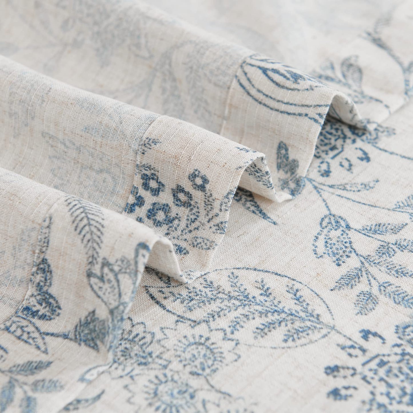 Lazzzy Kitchen Valance Curtain Linen Floral Farmhouse Tie Up Valance for Cafe Bathroom Bedroom Small Window Treatments Curtain 20 Inch Long Rod Pocket 1 Panel Blue on Beige