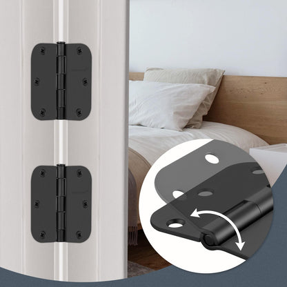 6 Pack Black Door Hinges 3 Inch Interior Door Hinges Matte Black Hinges for Doors 5/8 Radius Bedroom Indoor/Interal Door Hardware 3 Inch Black Door Hinge