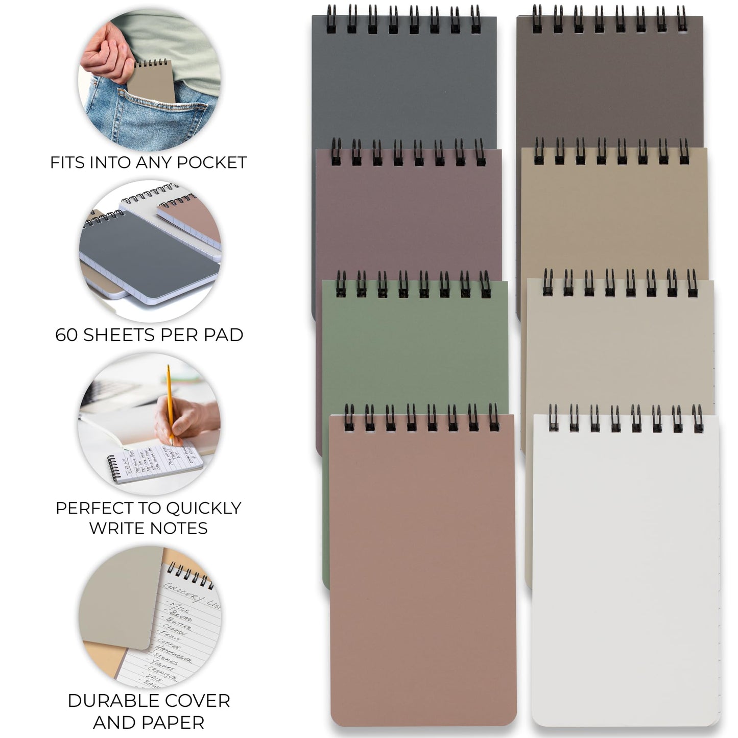 ZICOTO Aesthetic Pocket Notebooks Set Of 8 - Small 3x5 Spiral Notepads With Lined Pages - The Perfect Little Mini Pads to Stay Organized and Boost Productivity at Work or School