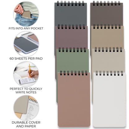 ZICOTO Aesthetic Pocket Notebooks Set Of 8 - Small 3x5 Spiral Notepads With Lined Pages - The Perfect Little Mini Pads to Stay Organized and Boost Productivity at Work or School