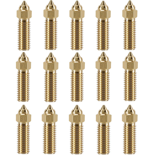 15PCS K1 Brass Nozzles Kit, 3D Printer High Speed 5PCS 0.4mm Nozzles and 2PCS 0.2mm, 0.6mm, 0.8mm, 1.0mm, 1.2mm Nozzles Kit for K1, K1 Max, Ender 3 V3 KE