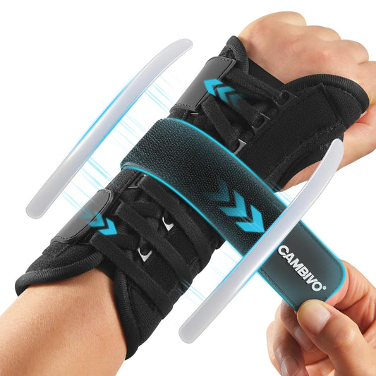 CAMBIVO Carpal Tunnel Wrist Brace, Wrist Support with Stable Wrist Splint for Hand, Adjustable Wrist Compression Sleeve for Tendonitis Arthritis Pain Relief, Sprained Wrist (WS40 S/M,Right Hand)
