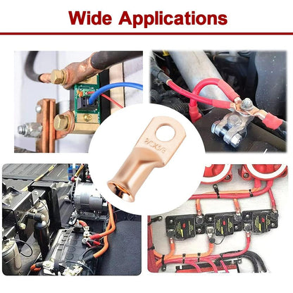 2/0 AWG 3/8" Stud (10 pcs.), Heavy Duty Battery Ring Terminal, 00 Gauge Connectors, 2/0 Copper Wire Lugs, Copper Ring Terminals, Battery Cable Ends, Bare Copper, Tubular Ring Terminal Connectors