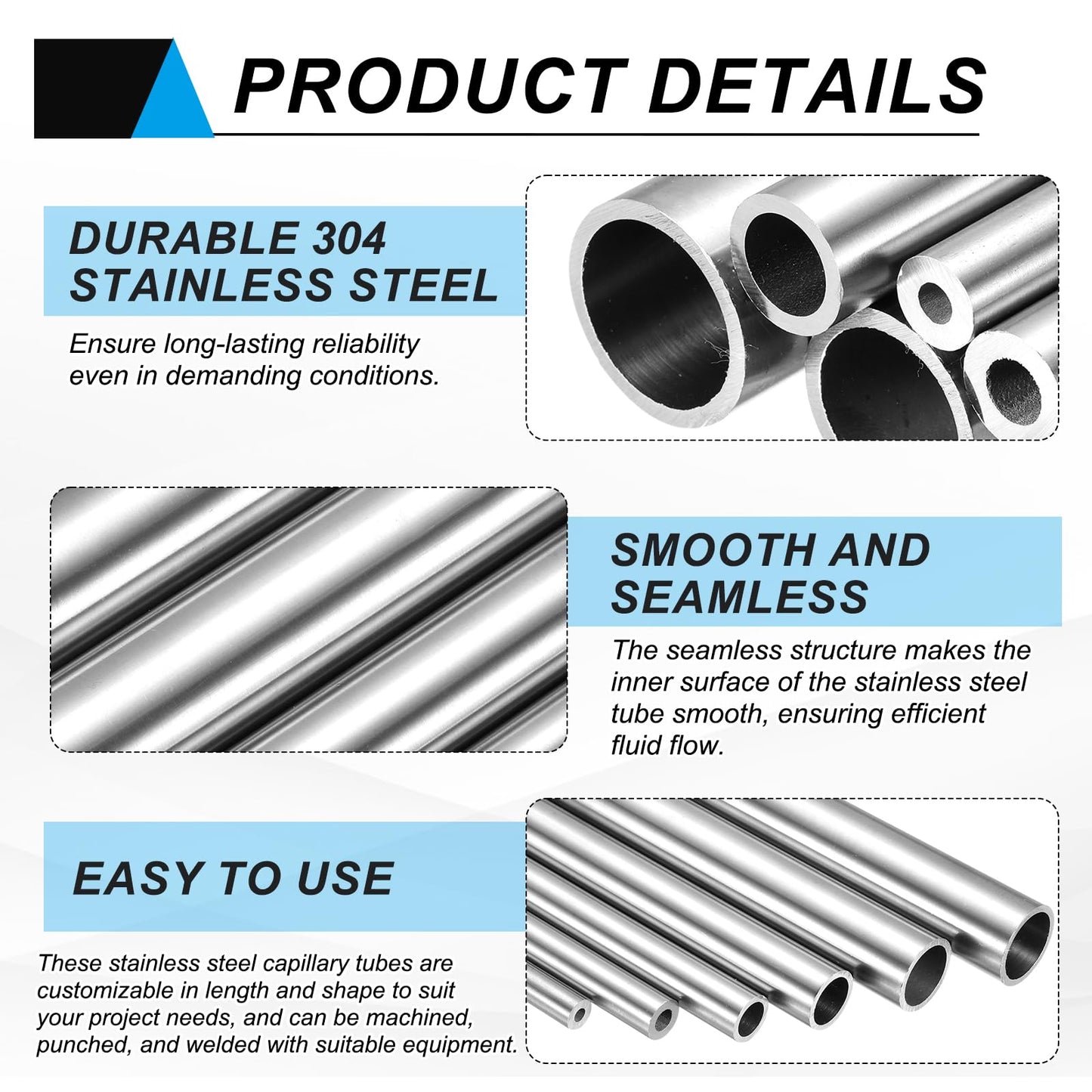 uxcell 304 Stainless Steel Tube, 8mm ID 14mm OD 305mm Length Round Seamless Straight Steel Metal Capillary Pipe Tubing for Industry DIY Projects
