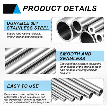 uxcell 304 Stainless Steel Tube, 8mm ID 14mm OD 305mm Length Round Seamless Straight Steel Metal Capillary Pipe Tubing for Industry DIY Projects