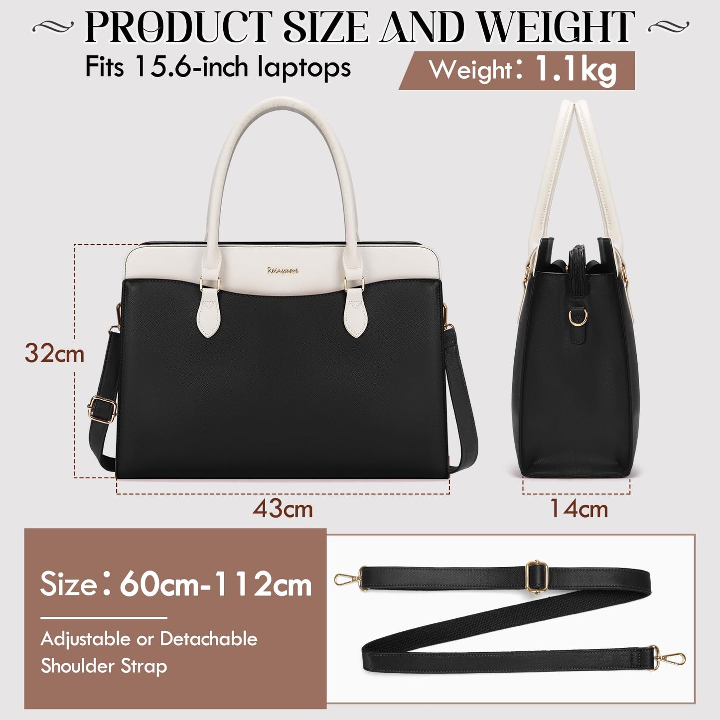 RAINSMORE Laptop Bags for Women 15.6 Inch Leather Laptop Tote Bag Large Capacity Work Tote Bag Waterproof Professional Business Computer Bag Handbag Shoulder Bag for Travel Office College