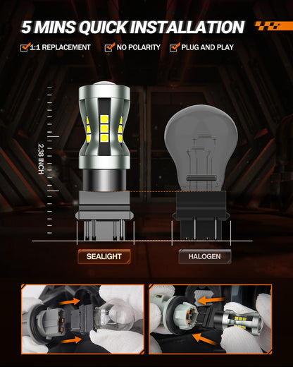 SEALIGHT 3157 LED Bulbs, 6000K 3000Lumens 1300% Brightness Super Super Bright Brake White Lights, 3156 3056 3156 3057 4157 Backup Reverse Lights Reverse Tail Lights Turn Signal Light, Pack of 2