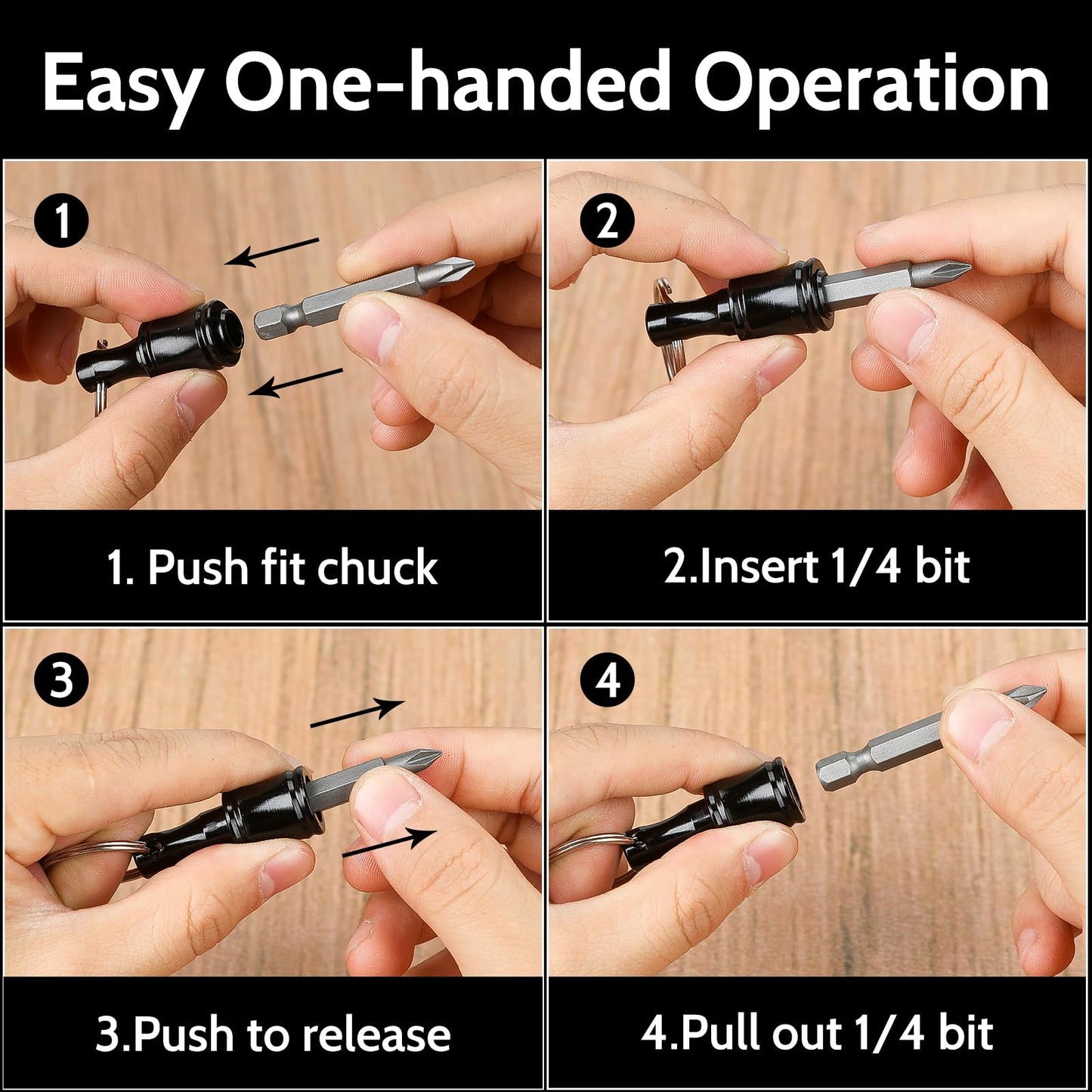 Upgrade 18 Pcs Bit Holder Keychain with 3 Black Carabiner, 1/4 Inch Hex Shank Screwdriver Bits Holder, Screw Adapter Quick Release Hand-Held Impact Socket Holder for Electric Screwdrivers (Black-3set)