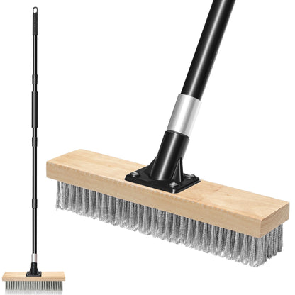TidyBliss Stainless Steel Wire Scrub Brush with Long Handle, Heavy Duty Stiff Metal Broom Scrubber, Outdoor Moss Removal for Concrete Floor, Deck, Garden, Patio, Roof, Brick, Garage, Swimming Pool