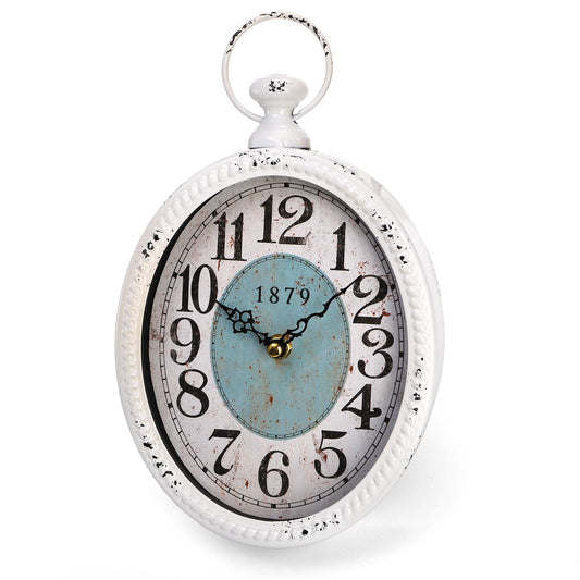 ZENFUN Oval Retro Wall Clock, Rustic Silent Clocks, Elegant Vintage Style, White Antique Design, Battery Operated Non Ticking Wall Clock for Kitchen,Farmhouse, Office(12" H x 6.7" W)