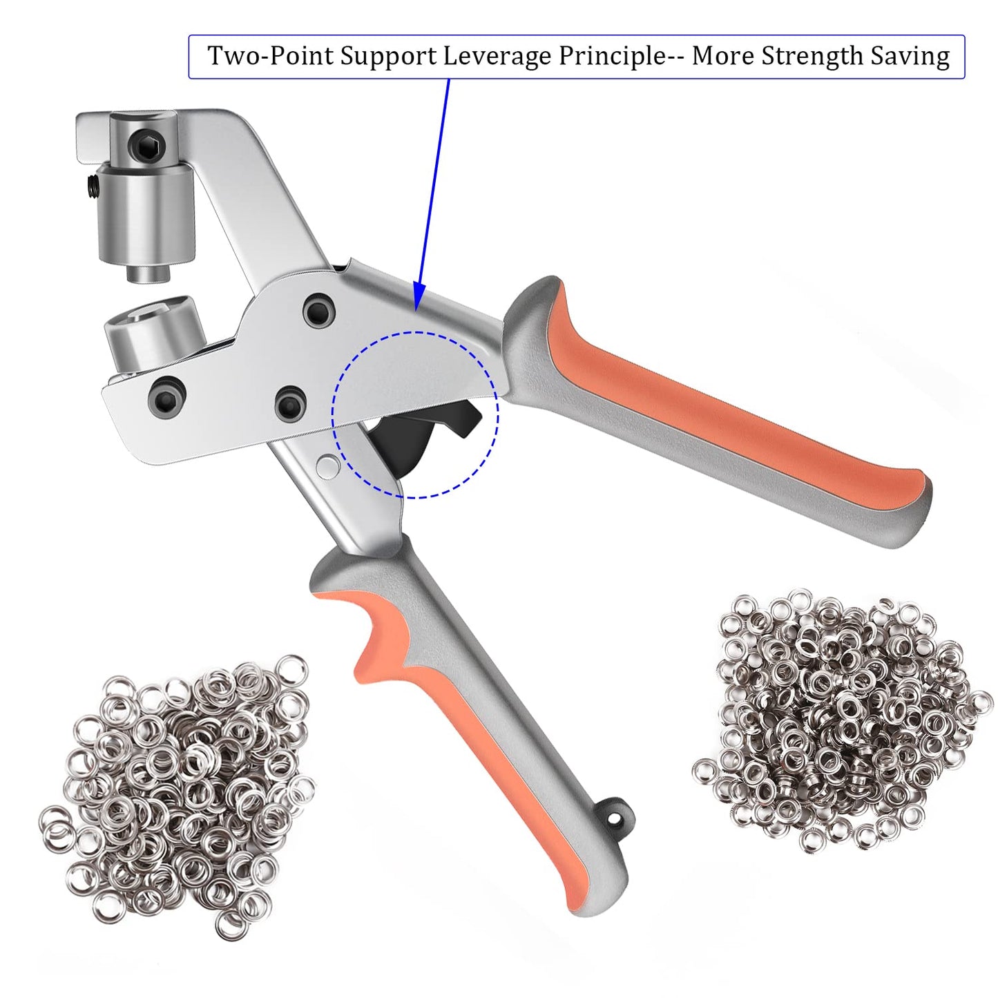 KING PIECES LACUISINE Grommet Tool Kit Handheld Hole Punch Pliers Portable Grommet Hand Press Machine Manual Puncher w/ 500pcs Silver Grommets of 3/8 Inch (10mm)