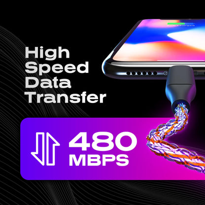 Statik Globright Braided Light Up Charger - Glowing & Durable LED Phone Charger w Enabled Data Transfer - 100W Fast Charger Magnetic Charging Cable w Unbreakable 6ft Nylon Cord, USB-C to i-Product