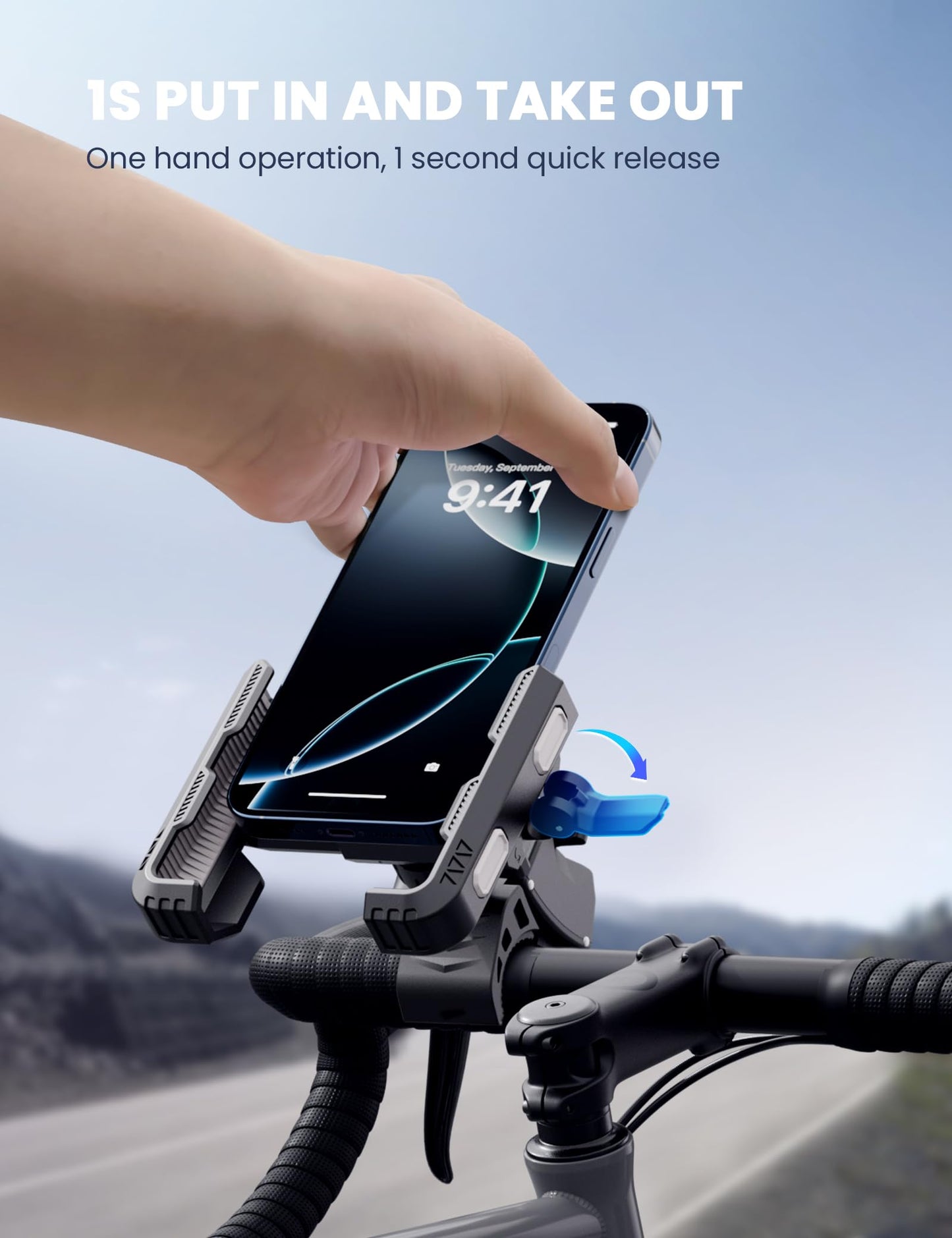 Grefay Bicycle Phone Holder Motorcycle Phone Holder 【1S Quick Release Robust Connections】 Anti Shake Universal 360° Bicycle Handlebar Holder for iPhone 15/14/13 S23/S22 4.5-7" Smartphone