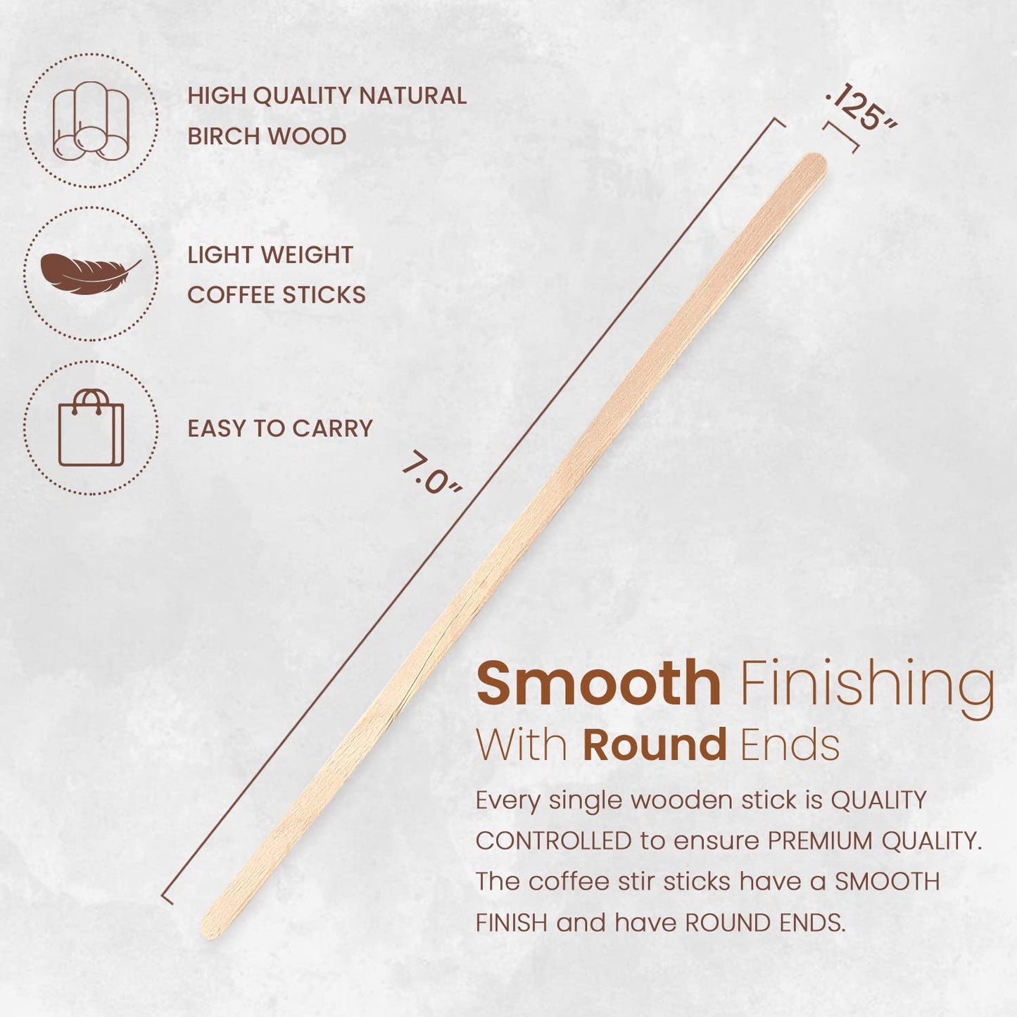 Eco Pack 1000Pcs Compostable Birch Wood Coffee Stir Sticks 7” Large Eco-Friendly Hot Drink Disposable Biodegradable Round End Coffee Bar Stirrers Recyclable Eco-Friendly Beverage Tea Sticks