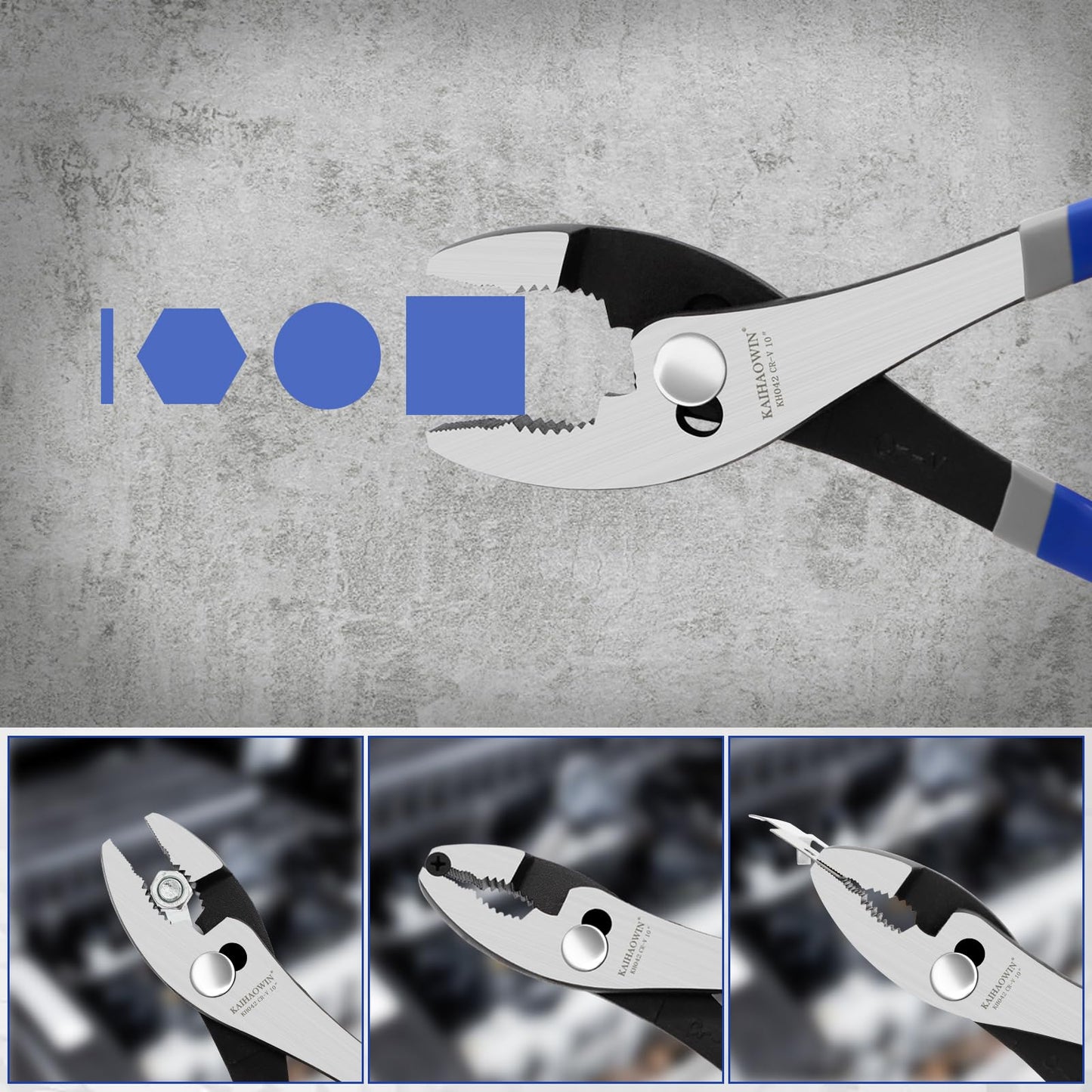 KAIHAOWIN Slip-Joint Pliers 8"& 10" Set of 2, Large Pliers Cr-V Heavy Duty Serrated Jaw with Rubber Grip Handle Plier Tool