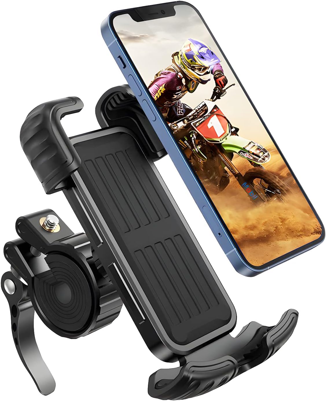 Marspeeder Bike Motorcycle Phone Mount, Super Stable Bike Motorcycle Phone Holder with Security Lock, Bicycle Phone Mount with Soft Cushion & Adjustable Metal Clip Compatible with 4.7''-6.8'' Phone