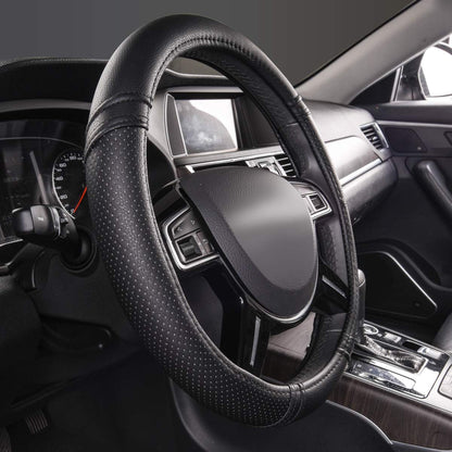 CAR Pass Classical Leather Automotive Universal Steering Wheel Covers (Black)