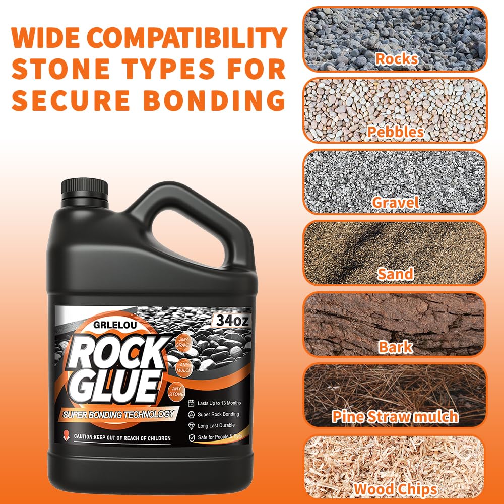 GRLELOU Mulch Glue for Landscaping, 2 L Fast-Drying Weather-Resistant Non-Toxic Clear Rock Glue Spray for Locking Down Rocks, Mulch, Pea Gravel & Pebbles(1 L ×2)