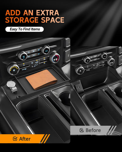 CDEFG for Ford F150 (2021-2025/2026) & F150 Lightning XLT Pro (2022-2026) Center Console Organizer - Hidden Panel Secret Pocket Lid USB Hole -Fit Front Shifter Open Pocket Organizer Accessories