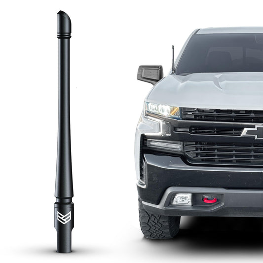 RONIN FACTORY Truck Radio Antenna Accessory for Chevy Silverado & GMC Sierra Accessories (2014+) - Anti Theft - Carwash Safe - Short Replacement Antenna (8 Inch Flexible)
