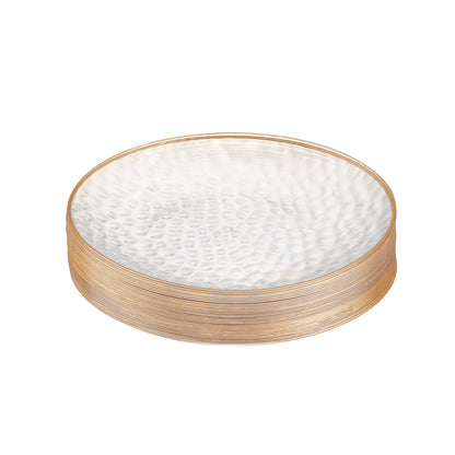 PLASTICPRO 30 Pack Hammered Plastic Plates Heavyweight Disposable Plastic Plates Elegant Clear Hammered Rim Platsic Party Dishes (Hamered Clear With Gold Rim, 7'' INCH PLATES)