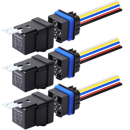 Delgada 40/30 Amp Relay 12V Waterproof Automobile Relay 5 PIN SPDT with Harness Socket Set 14 AWG Copper Wires for Boat Truck Motorcycle