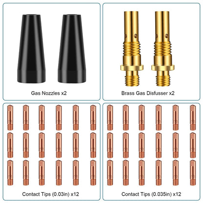 SUNJOYCO 28 PCS Flux Core Gasless Nozzle Tips Kit, KP1939-1 MIG Welder Tips, 0.030" 0.035" Welding Tip Nozzle Diffuser, MIG Welder Parts Compatible with Lincoln Magnum 100L Weld-Pak