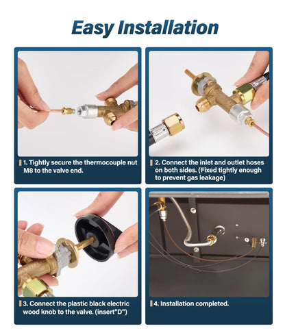 WADEO Fire Pit Control Valve Kit, Fire Pit Flame Failure Safety Control Low Pressure Propane Fire Pit Replacement Part with 3/8" Flare Inlet & Outlet