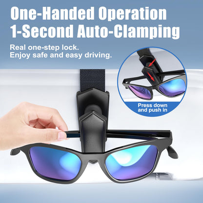 Veharvim One-Handed-Operation Sunglasses Holder for Car, Visor Sunglass Holder Clip (Black, 4 Pack)