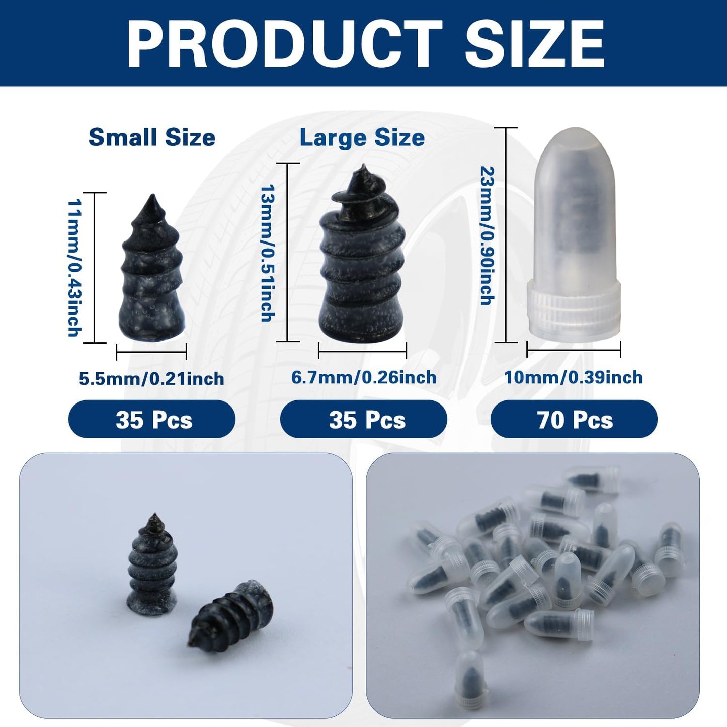 AACGIN 70 Pcs Tire Repair Rubber Screws,Tire Repair Rubber Nail, Tire Repair Nail Fast Tool Self-Service Tire Repair Nail Vacuum Suitable for Car Motorcycle Jeep Tire Puncture Repair