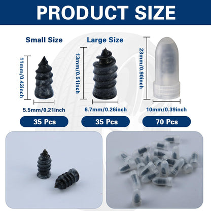 AACGIN 70 Pcs Tire Repair Rubber Screws,Tire Repair Rubber Nail, Tire Repair Nail Fast Tool Self-Service Tire Repair Nail Vacuum Suitable for Car Motorcycle Jeep Tire Puncture Repair