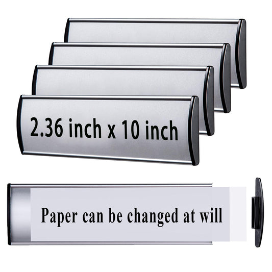 Set of 5 - Nameplate Holder for Wall Mount, 2.36'' x 10'' Curved Office Business Door Sign Holder-Silver