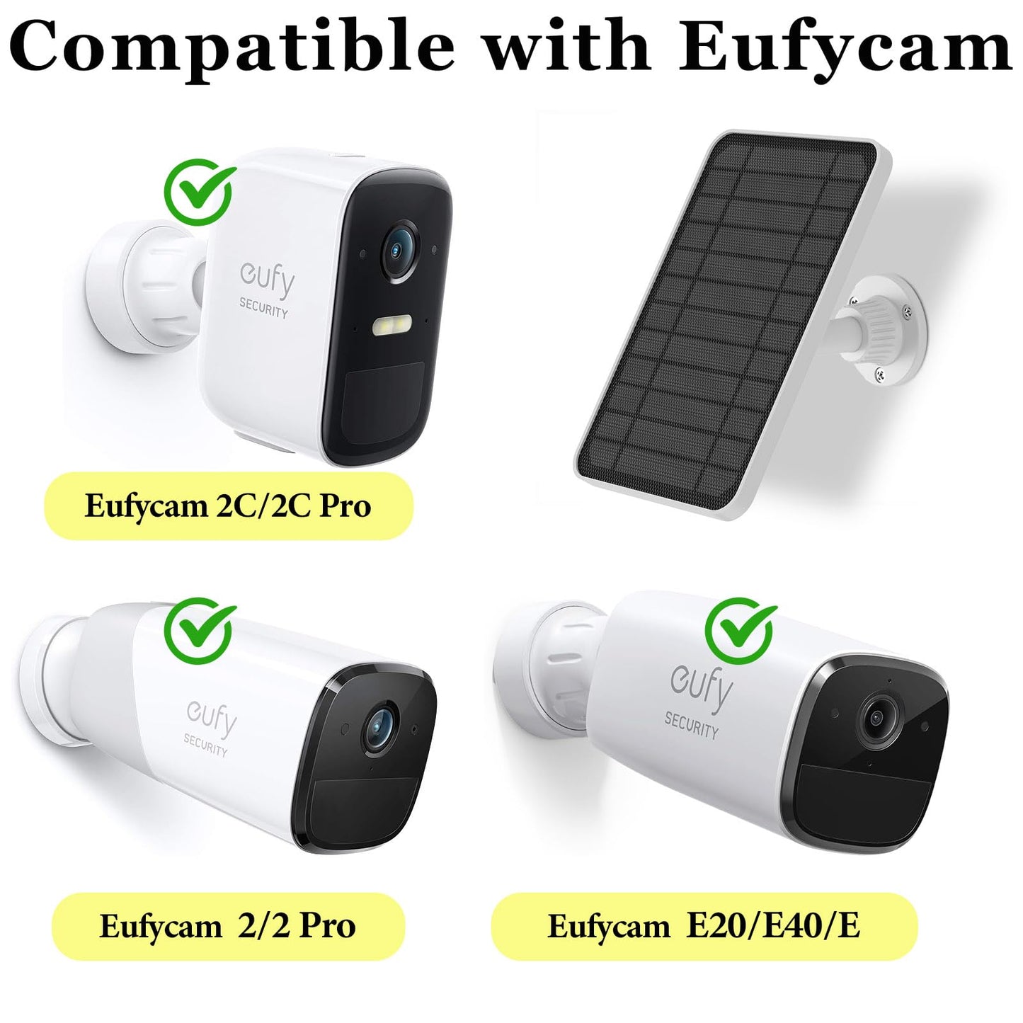 5V 5W Solar Panel for Eufycam 2C/ 2C Pro/ 2/2 Pro/ E20/ E40/ E, Micro USB and USB-C Port, IP67 Waterproof Solar Panel with 9.84 Charging Cable & Wall Mount, 1 Pack