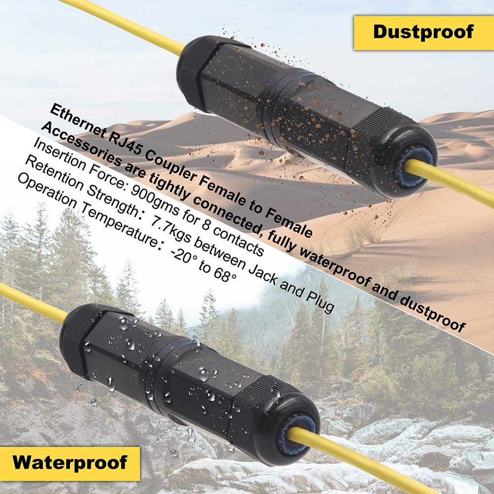 VCE IP68 Waterproof RJ45 Coupler Cat6/Cat5E/Cat5,3-Pack Shielded Outdoor Ethernet Cable Connectors Female to Female, Network LAN Cable Extender
