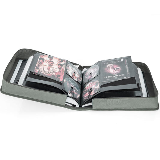 AKOZLIN DVD CD Storage Case with Extra Wide Title Cover Pages Portable Carrying Binder Holder Wallet Album DVD Case Protective Movie Media Storage Organizer 136 Disk Units,68 Booklet Pockets,Grey
