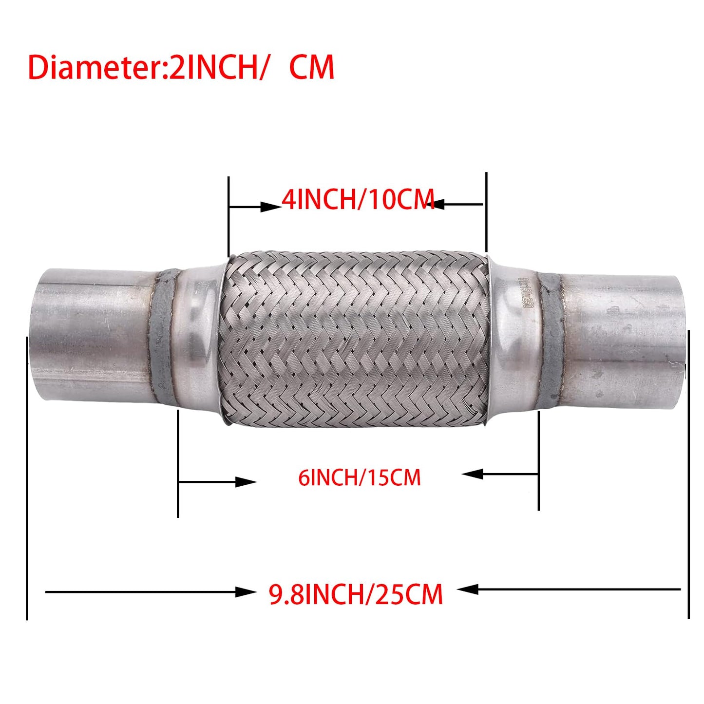 Teppich 2" x6" Exhaust Flex Pipe Stainless Steel Double Braid 10" OL Universal Modified Stainless Steel Flexible Connection Braided Pipe