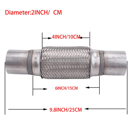 Teppich 2" x6" Exhaust Flex Pipe Stainless Steel Double Braid 10" OL Universal Modified Stainless Steel Flexible Connection Braided Pipe