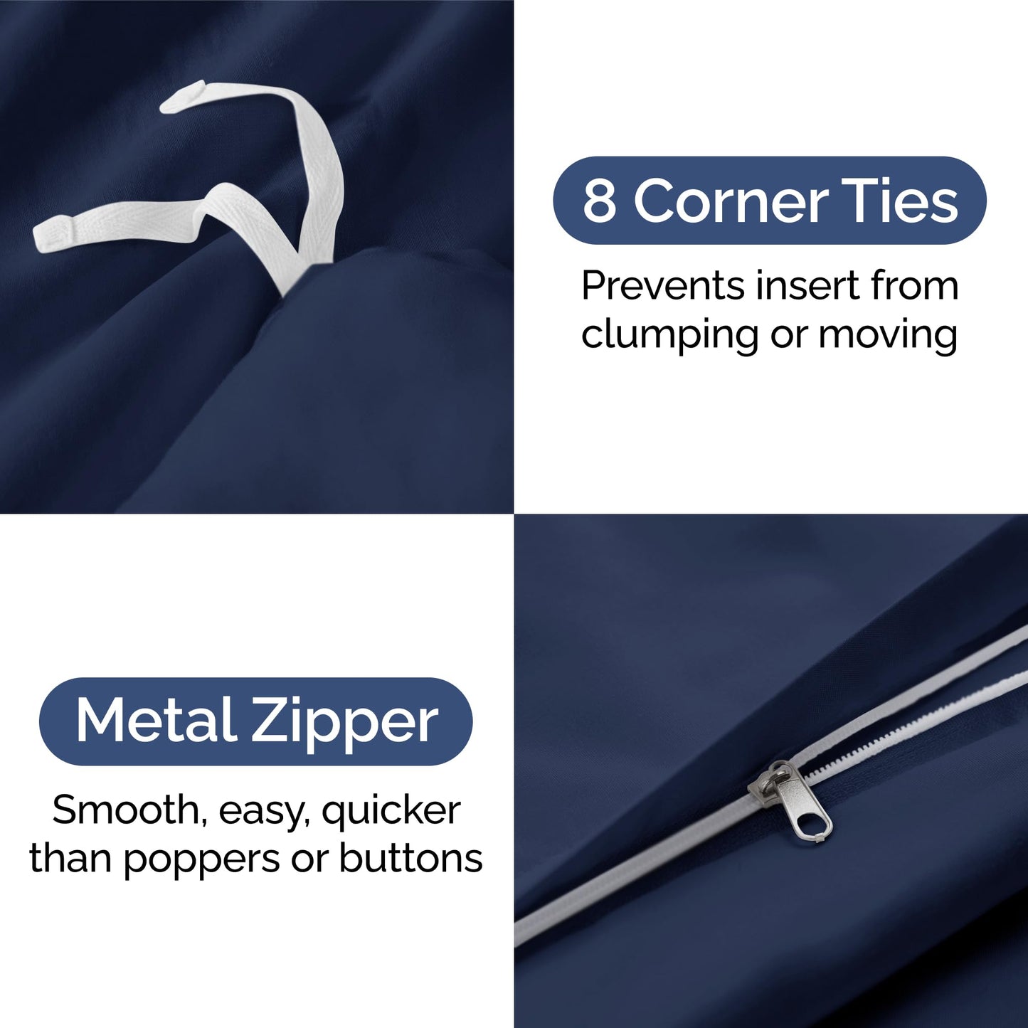 Duvet Cover Queen Size Set - Extra Soft Queen Size Duvet Cover 90 x 90 with 2 Pillow Shams - Hotel Luxury Easy Care and Fade Free w/Zipper Closures & Ties - Comfy Breathable Bedding Set (Navy Blue)