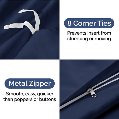 Duvet Cover Queen Size Set - Extra Soft Queen Size Duvet Cover 90 x 90 with 2 Pillow Shams - Hotel Luxury Easy Care and Fade Free w/Zipper Closures & Ties - Comfy Breathable Bedding Set (Navy Blue)
