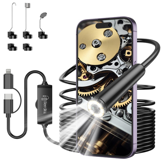 Endoscope Camera with Light, Ferdiiz 1920 HD Borescope with IP67 Waterproof, Endoscope Inspection with 8 Adjustable LED Lights, 16.5FT 5M Semi-Rigid Cable for Android iOS