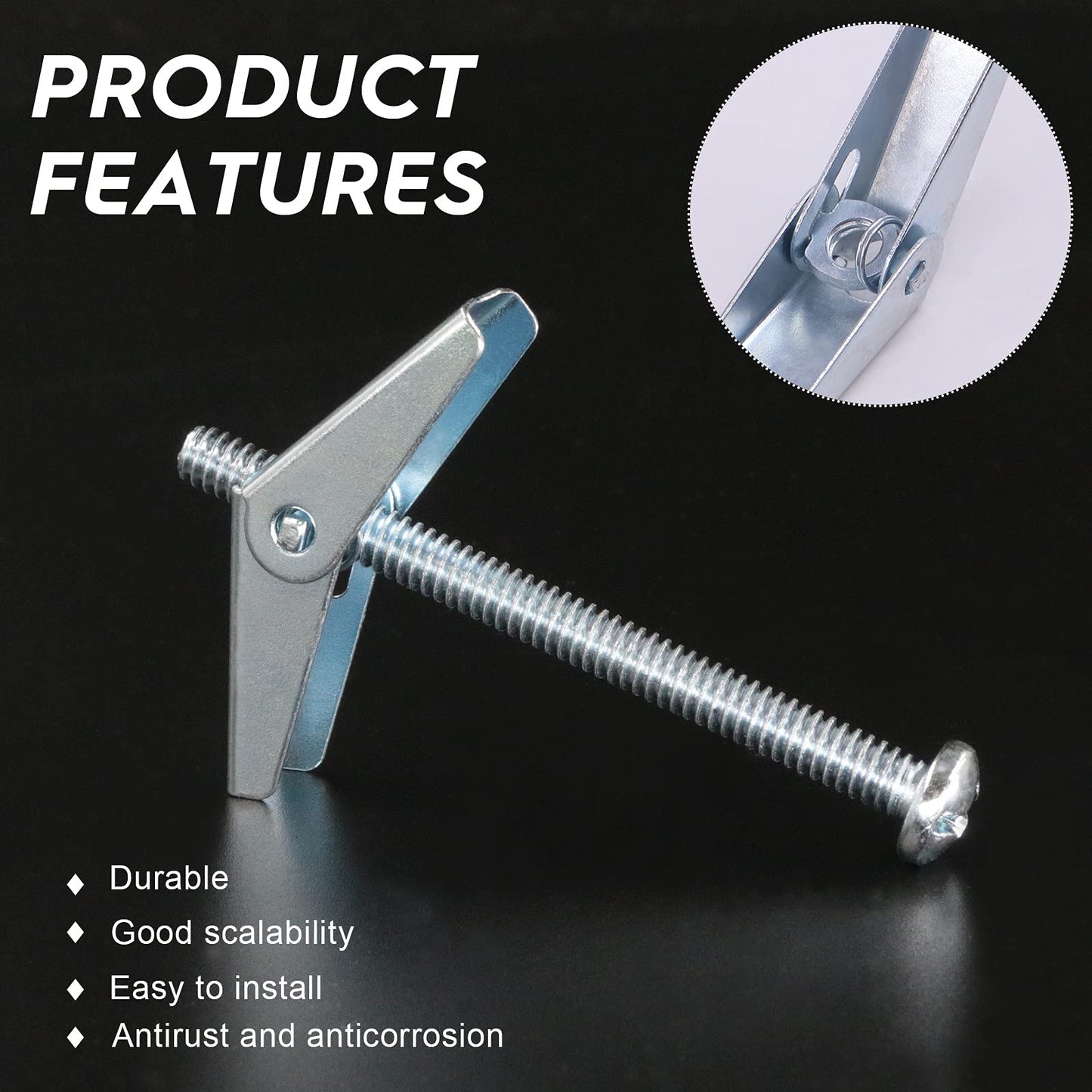 Glarks 60Pcs 1/4'' Zinc Plated Steel Round Head Toggle Bolt and Wing Nut for Hanging Heavy Items on Drywall (1/4'')